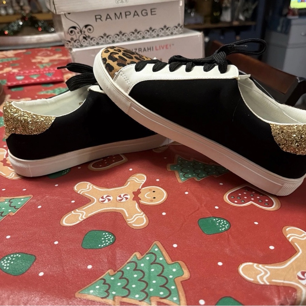 Leopard Print and Black Women's Sneakers - Picture 4 of 8